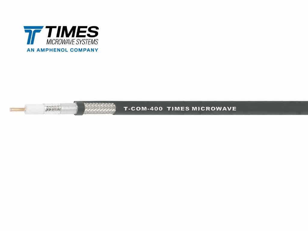 Low-loss TCOM-400 coaxial cables featuring a multi-layer shield to deliver a low PIM option and a black polyethylene jacket.