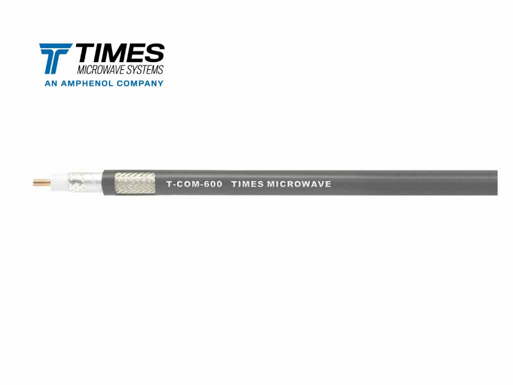 Low-loss TCOM-600 coaxial cables featuring a multi-layer shield to deliver a low PIM option and a black polyethylene jacket.