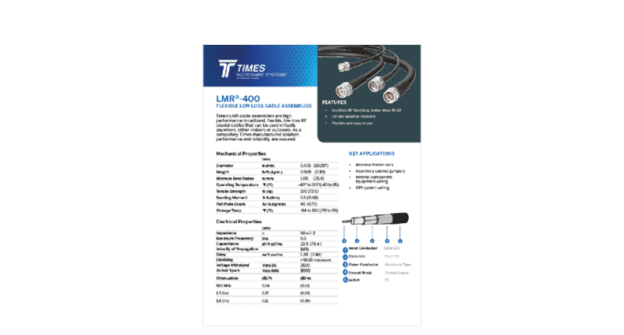 LMR-400 Coax Cables Datasheet
