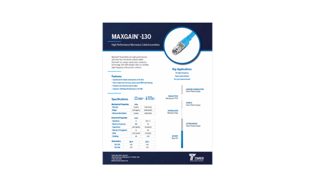 MaxGain 130 Coax Cables Assemblies Datasheet