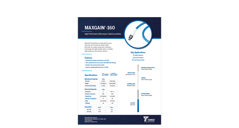 MaxGain 160 Coax Cables Assemblies Datasheet