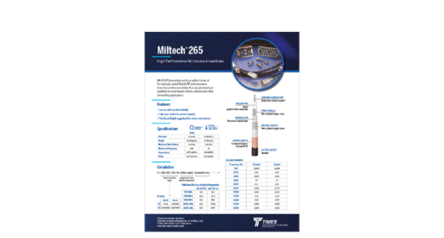 MilTech 265 Coax Cables Assemblies Datasheet