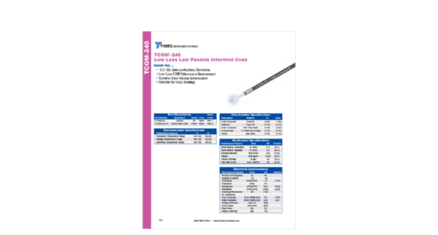 TCOM-240 Coax Cables Datasheet