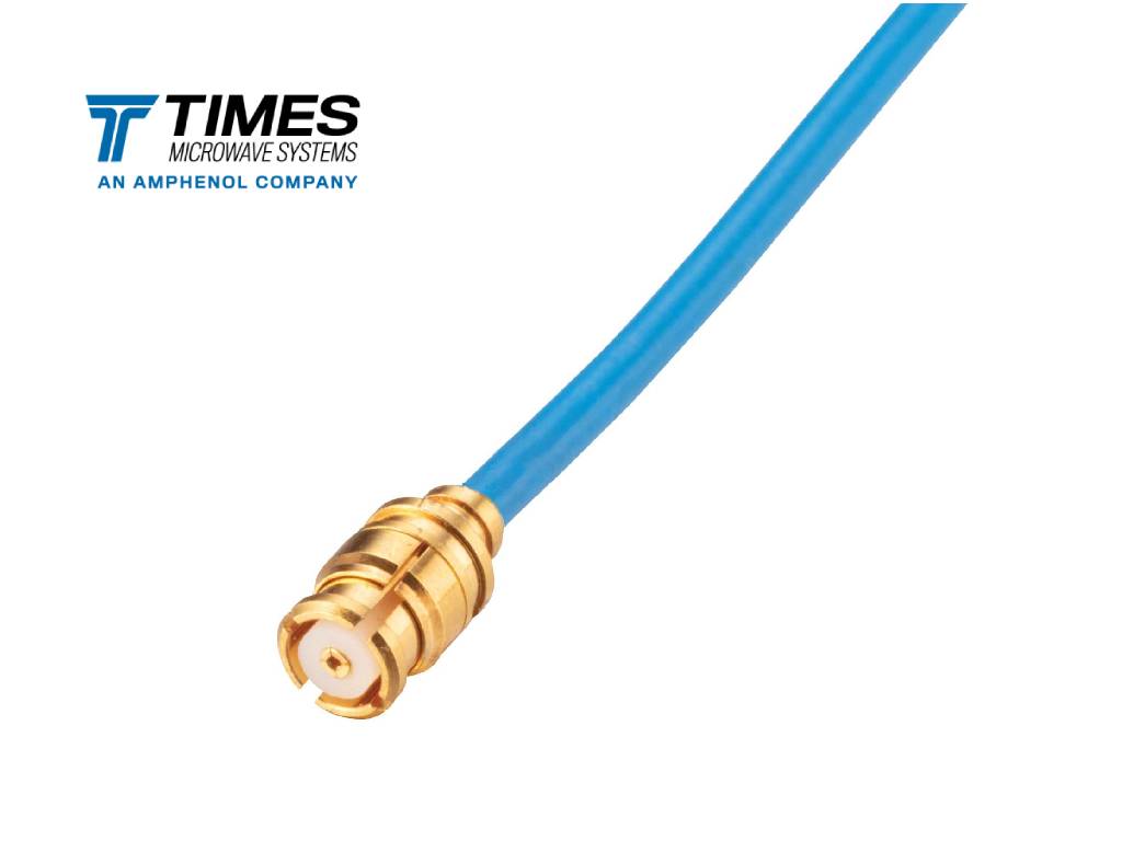 TF-047 micro-coaxial cable with a blue FEP jacket and diameter of 0.0550 in with an SMP connector for applications up to 50 GHz.